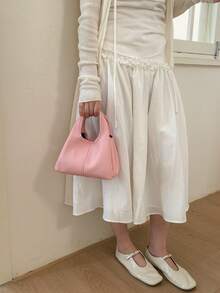 Bolso de mujer de estilo cubo, diseño elegante y minimalista, gran capacidad, color caqui, estilo de bandolera - Rosa - Ver 6