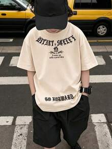 Tween Boys Casual Printed Round Neck Short Sleeve T-Shirt, Summer Top - Apricot - View 10