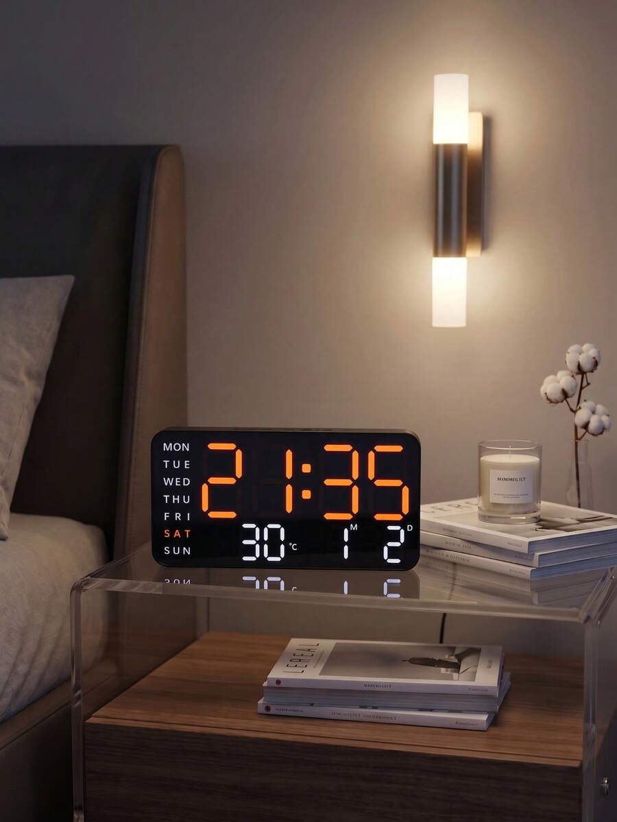 This Stylish And Elegant LED Digital Alarm Clock Features Soft Lighting And Displays Temperature, Date, And Day Of The Week. It Is An Ideal Choice For Home Decor And Desktop Display. Powered By USB Or 3 AAA Batteries (Not Included). - Upgraded Version - View 1