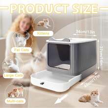 Upgraded Fully Enclosed Cat Litter Box With Lid, Covered Cat Box Enclosure, Anti-Splashing Easy To Clean Kitty Litter Boxes With Drawer, 3 Modes Can Use From Kitten To AdultDual Entry Enclosed Cat Litter Box, Pink & Gray Hooded Litter Box With Drawer - Light Grey - View 4