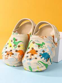 Cute Cartoon Dinosaur Letter Pattern Hollow Out Clogs - Khaki - View 5