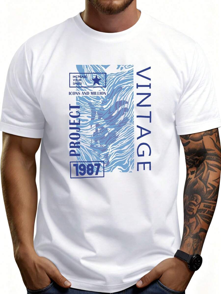 Camiseta de hombre de estilo casual con diseño vintage de ondas de 1987, perfecta para el verano, un regalo para él. - Blanco - Ver 1