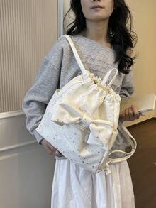 Mochila de cordón estilo anime japonés con diseño de estrella linda, estilo ballet, lazo 2K, gran capacidad, mochila de cordón para ir al trabajo, mochila escolar para niña, mochila urbana para exteriores - Blanco - Ver 10
