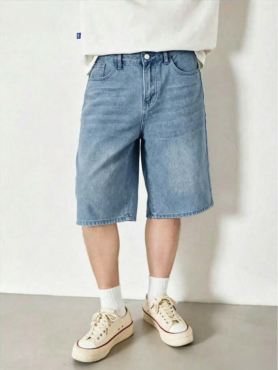 Celana Pendek Denim Longgar Vintage untuk Remaja - Medium Wash - View 1