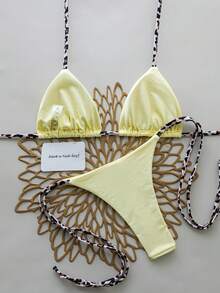 2pcs Baju Renang Bikini Seksi Model Halter Motif Leopard untuk Wanita, Cocok untuk Liburan Musim Semi & Musim Panas di Pantai - Cadet Blue - View 2