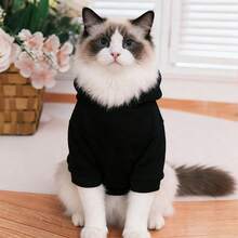 Pet Cat Hoodie, Autumn/Winter Style, Warm Fleece Lining, Suitable For Ragdoll Cats, Anti-Shedding, Also Suitable For Small Dogs And Puppies Spring Wear - Black - View 3