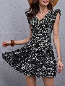 - Colección de ropa femenina de moda  Clasi Vestido Floral De Estilo Romántico Con Volantes En Los Orificios De Los Brazos, Con Corte Asimétrico - Albaricoque - Ver 5