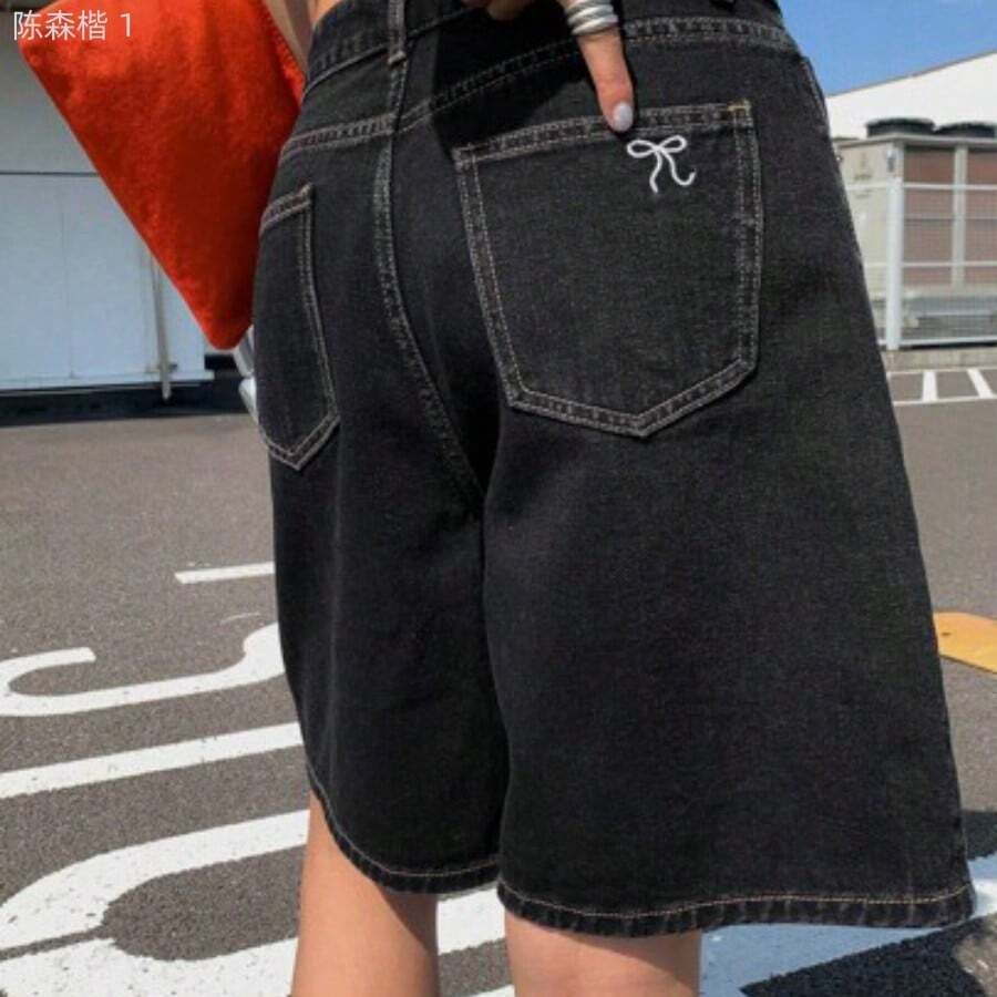 jianchaimaoyi02 Pantalones cortos vaqueros de pierna ancha y holgados con estampado de letras, para uso casual, moda callejera y viajes diarios, para verano - Gris Oscuro - Ver 1