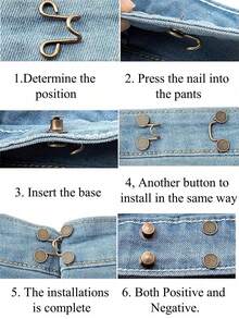 2/4/6/8Sets Nail-Free Metal Jeans Button Snaps Detachable Pants Clips Buttons Pins DIY Waist Tightener Clothing Buckles Sewing Tools - Multicolor - View 8