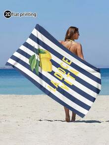 1 pieza, Toalla de playa con estampado de patrón de limón minimalista de líneas, Toalla de playa a rayas coloridas, Toalla de playa de gran tamaño, Toalla de playa a rayas suave y absorbente, Perfecta para viajes, vacaciones, diversas toallas deportivas, toallas de baño, uso en piscina y camping, Toalla tejida moderna esencial para viajes, Material altamente absorbente - azul real - Ver 6