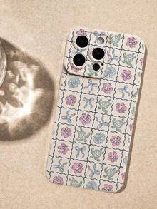 Funda de teléfono móvil de silicona líquida con patrón de lazo de cuadros costeros, conchas marinas, hibisco y tortuga marina, protección completa del Body, a prueba de golpes y caídas, funda de goma suave TPU compatible con iPhone - Multicolor - Ver 3