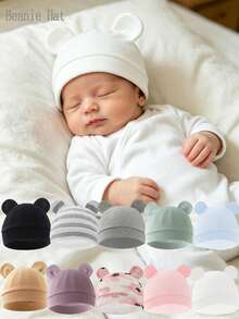 1pc Newborn Baby Knitted Beanie Hat, Soft Knit, Minimalist, Breathable, Warm, Suitable For Newborn Baby Daily Wear - Multicolor - View 1