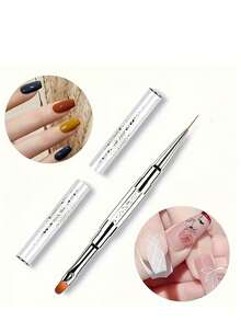 Dual-Tip Nail Art Brush With Round Tip For Gel Application - White - View 6