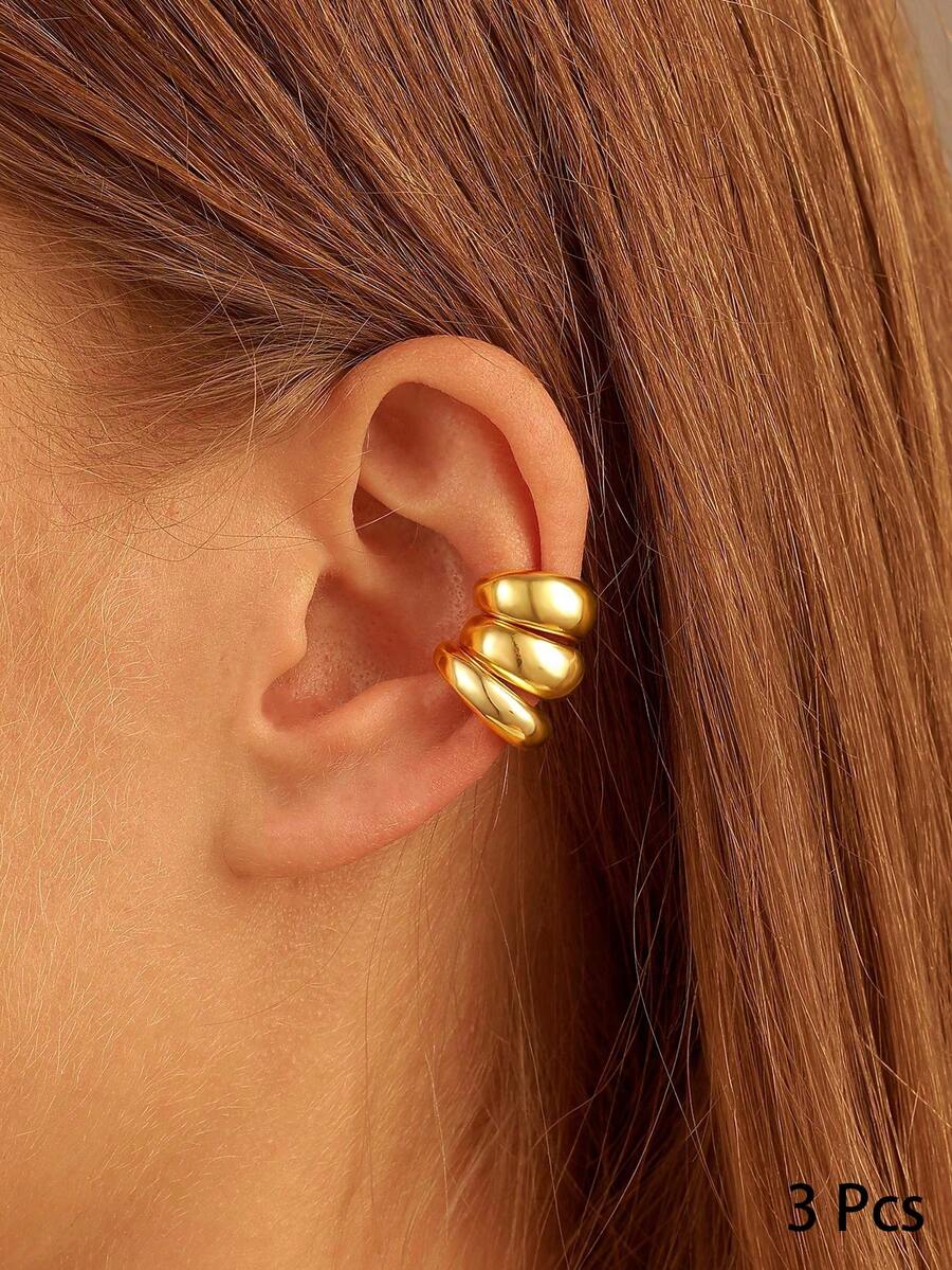 3pcs/Set Minimalist Gold Clip-On Earrings Set For Women - Gold - View 1