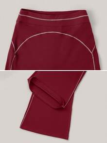 TimeOff Women's 1pc Contrast White Line High Waist Tummy Control Butt Lift Wide Leg Sports Pants - Burgundy - View 4