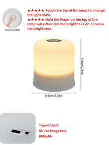 1pc Touch Sensor LED Night Light, Clock Shaped, USB Rechargeable Bedside Lamp, Dimmable, Multi-Color Mode, Portable Night Light, Suitable For Bedroom, Living Room, Camping - Eye Caring - View 11