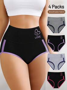 4件組女款大尺碼高腰內褲 對比色三角內褲 舒適柔軟性感 - 彩色 - 查看 2
