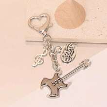1pc Unisex Rock Guitar Musical Instrument Alloy Oil Drop Pendant Music Note Vintage Charm Keychain Punk Hip Hop Music Style Bag Charm,Purse Charms - Multicolor - View 4