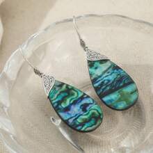Anting Gantung Resin Cangkang Abalon Imitasi Berbentuk Tetesan Air, Bahan Emas Putih Berlapis Tembaga, Desain Vintage, Aksesori Desainer Niche Unik - Perak - View 4