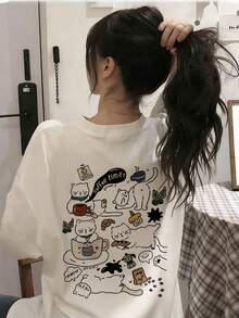 Made In Japan, Spring/Summer Cotton, Round Neck, Loose Fit, Versatile, Simple, English Print Short-Sleeve T-Shirt - White - View 1