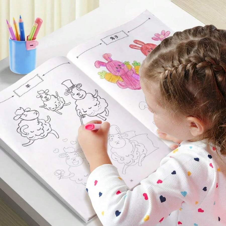 1pc - Sketching Tracing Coloring Book, Children's Line Drawing Book, Student Simple Drawing Pen Control Training, Children's Coloring Drawing Book, Painting Ability Cultivation, Improve Pen Control Ability, Color Perception, Expand Life Knowledge, Very Suitable As A Gift For Children, Family Interactive Painting Prop, Boys Gift, Girls Gift, Holiday Gift, Birthday Gift, Toy > Gift, Cute Little Things, Suitable For Back To School Season - 彩色 - 查看 1
