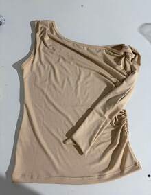 Elegant Suplex T-Shirt Top With Asymmetrical Shoulders And Straps, Ideal For Daily Use, Outings, Nightclubs, Parties, Halloween Costumes - 米色 - 查看 8