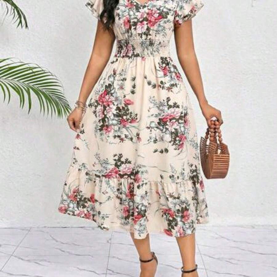 Women Midi Dresses - Apricot - View 1