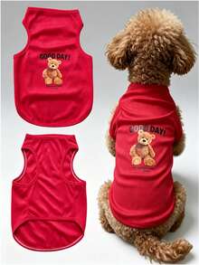 1 Peça Colete Top Vermelha para Animais de Estimação, Estampa Impressa, Top Sem Mangas Macio e Respirável para Cães e Gatos, Roupa Fofa de Verão e Outono para Cães e Gatos Pequenos e Médios - Vermelho - Visão 1