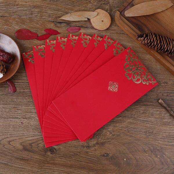 10 chiếc phong bao lì xì đỏ truyền thống Trung Quốc, họa tiết rồng vàng - phong bao lì xì đỏ bằng giấy cao cấp, phù hợp cho lễ mừng năm mới âm lịch và tặng quà, trang trí năm mới âm lịch, hoàn hảo cho mùa đông và năm mới quay lại trường học