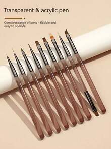 9pcs Japanese Style Icy Purple Series Nail Brush Set, Includes: Nail Brush, Liner Brush, Dual-Ended Brush, Structure Brush, UV Gel Painting Pen, Gradient Brush, Suitable For Nail Salons And Home Use - Multicolor - View 7