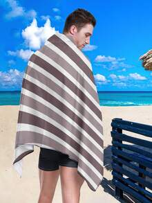 1件裝條紋風大尺寸沙灘浴巾，柔軟吸水，適合旅行度假、多種運動、浴室、泳池與露營使用，現代旅行必備高吸水浴巾 - 酒紅色 - 查看 7
