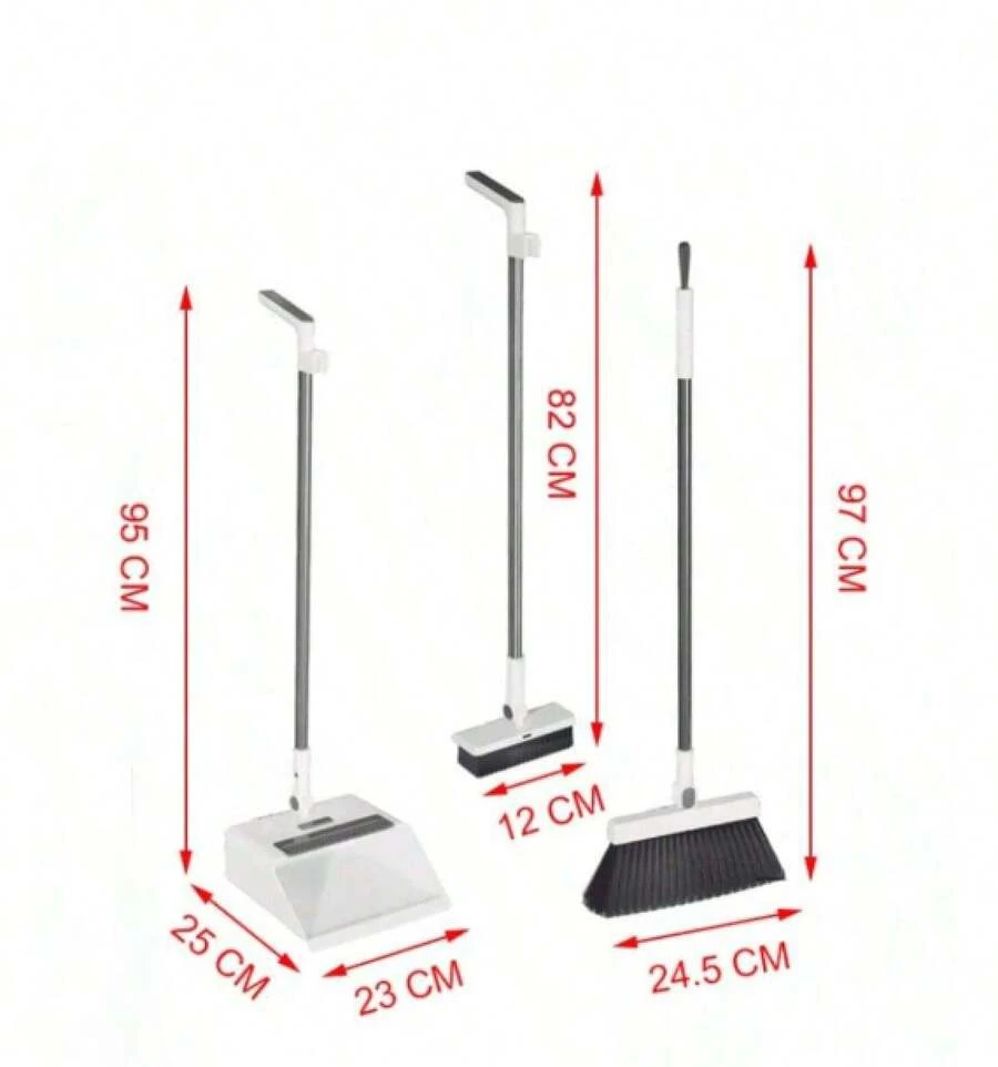 3-In-1 Set Of Broom, Dustpan And Floor Brush - Off-white - View 1