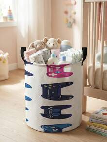 1 件卡通游戏机印花可折叠圆形储物篮带手柄，大容量多用途储物箱，适用于育儿室、婴儿尿布、衣服、玩具和配件整理 - 彩色 - 查看 29