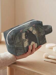 1 pieza Bolsa de pana con estampado de gato con asa, bolsa de maquillaje y artículos de tocador, cierre con cremallera. Plegable, duradera, multiusos para viajes, uso diario y estudiantes - Multicolor - Ver 11