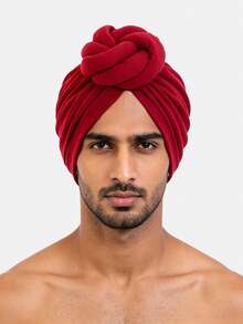 1pc Men's 3D Cable Knit Ball Beanie Hat Hair Loss Cap Suitable For Daily Use - Burgundy - View 4