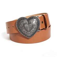Women's Vintage Heart Buckle PU Leather Belt, Adjustable Western Waist Belt For Jeans & Dresses - Heart-shaped Belt - View 18