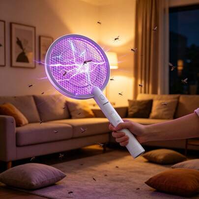 2 In 1 Electric Fly Swatter – 4000V Dual Mode Bug Zapper With UV Mosquito Trap, Auto ON2 & Manual ON1, USB Rechargeable 1200mAh Battery 4 LED Indicator, 3 Layer Mesh For Indoor Patio Camping BBQ, Fathers Day Gift
