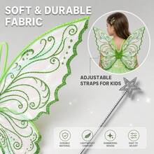 Sparkly Butterfly Fairy Wings, Iridescent Costume Accessory With Star Wand For Cosplay  Kids Parties - Light Green - View 5