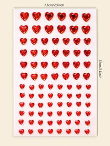 Red Heart-Shaped 3D Glittery Face Gems Y2K Self-Adhesive Rhinestones, DIY Concert Disco Party Shiny Rhinestone Face Decor - 紅色 - 查看 7