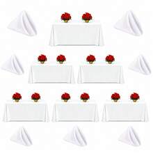 6 Packs White Rectangle Tablecloth & Napkins Set, Solid Color Polyester Table Linens, Wrinkle Resistant, Stain Proof, Easy Clean, Reusable Washable Table Cover For Wedding Party Banquet Restaurant Buffet Catering Dining Table Home Decor - White - View 1