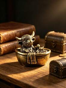 復古黃銅高地牛雕像 - 可愛浴缸牛雕像,趣味小動物雕塑,適合書桌、辦公室書架、家居裝飾,給牛愛好者的獨特禮物,適合女性和男性 - 創意黃銅泡澡牛雕像 - 查看 5
