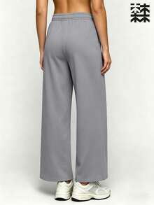 mulinsen Women's Drawstring Straight Leg Loose Pants, Elastic Waistband - Light Grey - View 4