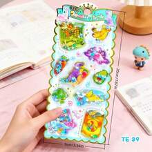 Pegatinas 3D con brillos en forma de conejo lindo, gatito, botella de agua y estrella, divertido intercambio de pegatinas - Multicolor - Ver 29