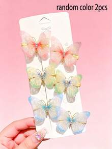 Juego de 2 piezas de pinzas para el cabello con mariposas brillantes, mariposas de strass multicolor móviles, estructura de red y aleación (color aleatorio) - Multicolor - Ver 9