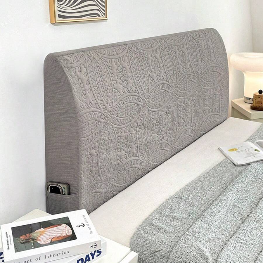 1pc Solid Color Skin-Friendly Washable Headboard Cover, Embossed Craft, Waterproof Stain-Resistant Dirt-Proof, Flat Headboard Cover, 1pc, Headboard Cover, Easy To Clean, Simple And Elegant Bedside Cover, Convenient For Year-Round Use - Light Grey - View 1