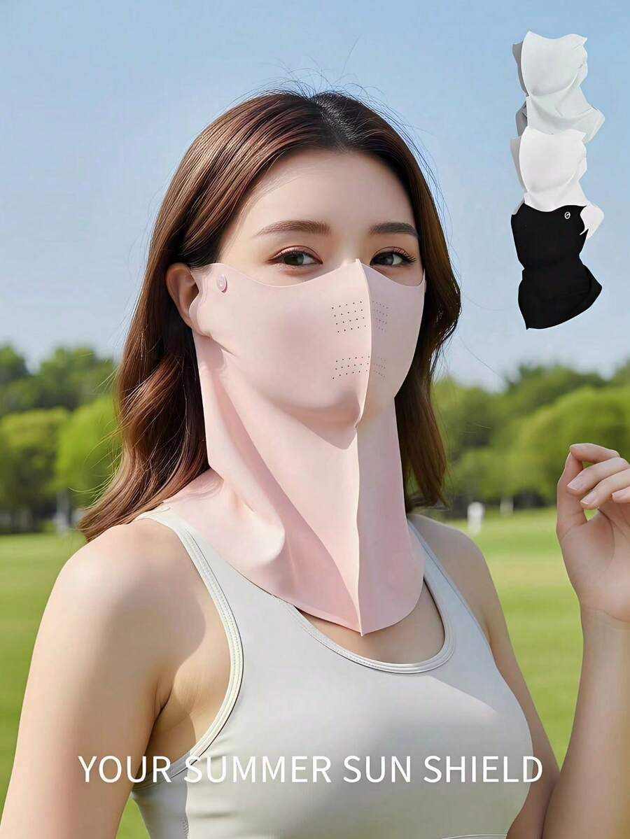 1PC New Ice Silk Full Face Sun Protection Mask Summer Protective Neck Guard Integrated Sunshade UV Protection Breathable Mask