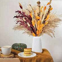 1 Bunch Artificial Pampas Grass Bouquet, Artificial Plant Bouquet, For Dining Table Vase Arrangement, Wedding Flowers, Bridal Bouquet, Home And Office Decor, Party Flowers - Orange - View 6