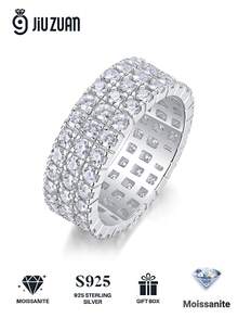925纯银莫桑石戒指,低过敏性,订婚/结婚戒指,简约设计,百搭日常佩戴,情人节、生日、婚礼礼物佳选,附赠礼盒和证书 - 銀色 - 查看 2