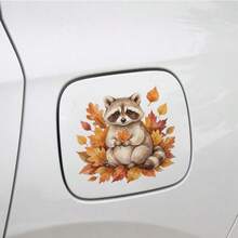 Pegatina de vinilo 2D plana de mapache de otoño con bufanda y hoja de arce | Calcomanía autoadhesiva para pared, adecuada para ventanas, paredes, diseño de dibujos animados caprichoso - A - Ver 4
