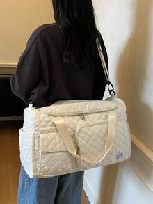 1件新款大容量旅行袋，短途旅行行李袋，健身袋，運動風休閒女包，孕婦袋，出院袋，度假袋，防水休閒袋，可登機且附鞋袋隔層 - 白色 - 查看 8